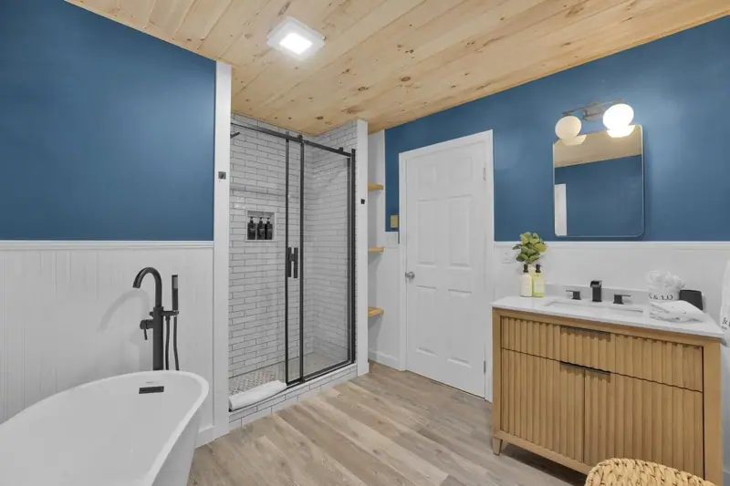 Bathroom with a soaking tub and walk-in shower